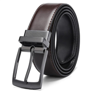 Ceinture décontractée pour homme en cuir de vachette réversible avec boucle en cuivre rotative à 360 degrés, respirante et écologique, marron uni - Product Image 4