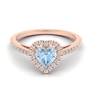 REYES Statement 14K Solid Gold IGI Certified <b>Diamond</b> Halo Ring Heart Shape 0.75 Carat Aquamarine Gemstone Fine <b>Jewelry</b> For Women - Product Image 1