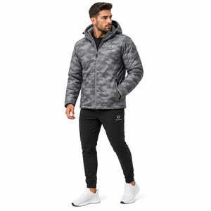 Veste matelassée à capuche camouflage gris pour homme, imperméable, coupe-vent, isolante thermiquement, pour l'hiver, la randonnée en plein air, décontractée, fermeture éclair intégrale - Product Image 2