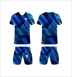Custom Sublimated <b>Blue</b> Geometric Soccer Jersey Set Men V-Neck Short Sleeve Moisture Wicking Athletic Fit All Seasons - Product Image 1