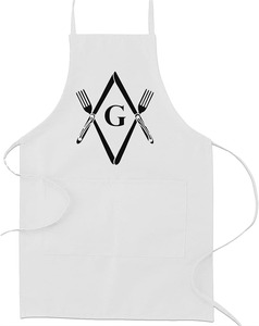 Tablier de cuisine maçonnique avec motif carré et boussole - [Blanc] Fabriqué à partir de 65% polyester, 35% coton sergé - Product Image 1