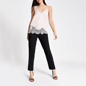 Summer Women Light Pink <b>Satin</b> Reversible Cami <b>Top</b> with Lace Trim Front Logo Sexy Tank <b>Top</b> <b>Vest</b> - Product Image 3