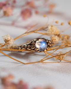 Anillo de Compromiso con Piedra Lunar, Plata de Ley 925, Chapado en Oro de 14k, Piedra Lunar Azul Natural, Certificado IGI, Joyería Art Deco para Mujer - Product Image 2