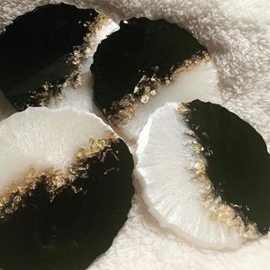 Black Epoxy Resin Gold Foil Square Beverage <b>Drink</b> <b>Coasters</b> Set With Holder <b>For</b> Home Coffee Bar Table Mat Cup Pad Kitchen Protect - Product Image 3
