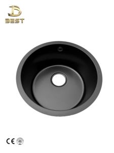 Évier de cuisine moderne à cuve unique noir, fabriqué au Vietnam, design contemporain, surface brossée, garantie 5 ans, en granit composite, avec drain et robinet - Product Image 5