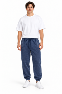 Men's Heavyweight Canvas Washed Wide Leg Jogger Pants Mid <b>Elastic</b> <b>Waist</b> Drawstring Casual Long <b>Trousers</b> with Side Pockets 3XL - Product Image 3