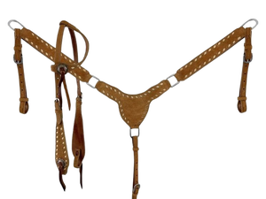 Roughout Leather Western Horse Tack Set with Buckstitch One Ear Headstall Breast Collar and Reins Premium Handmade Equestrian Ge - Product Image 3