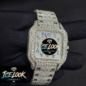ICELOOK นาฬิกาข้อมือผู้ชายสุดหรู สแตนเลสสตีล ประดับเพชร ตัวเรือนทรงสี่เหลี่ยมผืนผ้า ระบบควอตซ์ หน้าปัดแซฟไฟร์เรืองแสง ขนาด 38 มม. - Product Image 3
