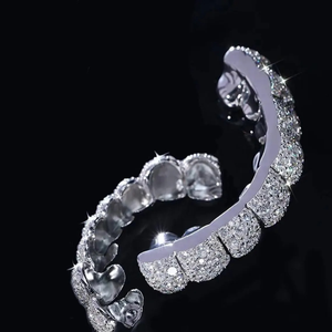 Grillz de luxe en Moissanite plaqué or 18 carats, micro-incrustations, ensemble haut et bas, unisexe, pour usage quotidien, cadeau, grillz dentaires - Product Image 2