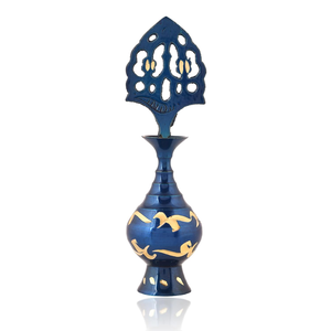 Blue Enamel Brass Vase with <b>Gold</b> Plating Traditional Design Handmade Indian Decorative Surma Holder with Applicator Stick - Product Image 2