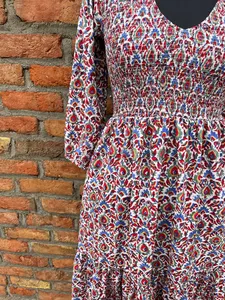 Vestido Midi Bohemio de Algodón Hecho a Mano en India, con Estampado Floral, Cuello en V, Informal, para Fiesta, Talla Grande, Artesanal - Product Image 5