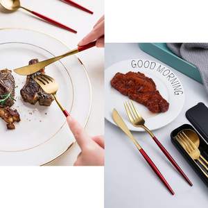 Juego de Cubiertos de Lujo de Alta Calidad, Acero Inoxidable, Color Rojo, Acabado Mate, Diseño Clásico en Oro Cepillado para Restaurantes - Product Image 2