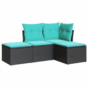 Ensemble de canapés de jardin en rotin PE noir et bleu, modulaire standard avec mobilier d'extérieur en polyester de haute qualité - Product Image 2