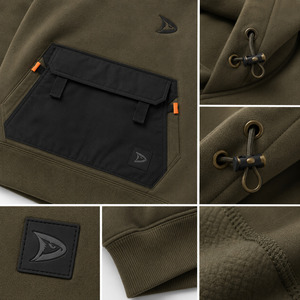 เสื้อฮู้ดสีเขียวมะกอกสำหรับผู้ชาย ยี่ห้อ Dirt Tactical พร้อมกระเป๋าหน้าและลายพิมพ์โลโก้ ทรงปกติ สวมใส่สบาย - Product Image 5