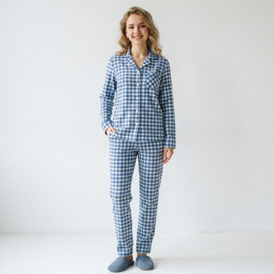 Conjunto de Pijama de Franela para Mujer, Camisa a Cuadros de Manga Larga con Botones, Pantalones Largos, Ropa de Dormir de Algodón Suave, Ropa de Otoño, Vestido de Noche - Product Image 2