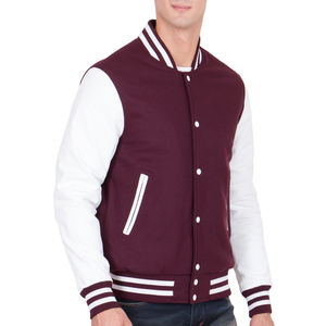 Chaqueta Bomber Varsity para Hombre, Estilo Letterman, Color Granate, Mangas Blancas, Estilo Casual de Béisbol Escolar, Moda Universitaria, Abrigo de Invierno - Product Image 1