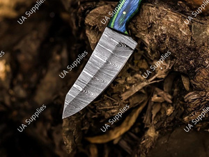 Couteau de survie EDC artisanal en acier Damas, pointe tombante, lame pleine, biseautée, ultra-affûtée, pour camping, chasse, extérieur, vente en gros OEM/ODM - Product Image 5