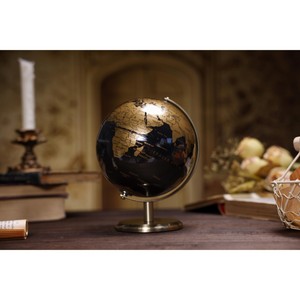 Globo terráqueo tradicional de escritorio con diseño giratorio, mapa del mundo educativo, soporte de metal negro y marrón para aprendizaje y exhibición - Product Image 2