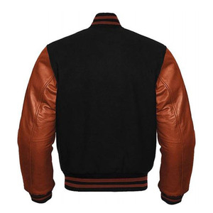 Mens Black Brown Leather Sleeve Varsity <b>Jacket</b> Custom Letterman <b>Baseball</b> <b>Bomber</b> <b>Jacket</b> Wholesale - Product Image 5
