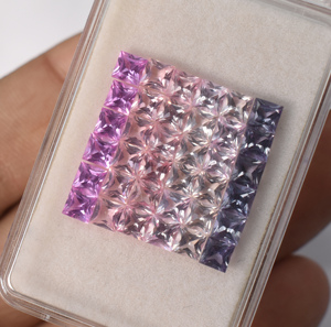 <b>Rainbow</b> Multi Sapphires Kunzite, Peach Morganite Squares Princess Cut 4 mm Mix Shade <b>Lab</b> Corundum Gemstone For Jewelry Makings - Product Image 6