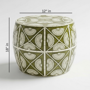 Table d'appoint ronde artisanale en os incrusté – Table d'appoint motif lotus ivoire, tabouret décoratif de luxe pour salon et chambre - Product Image 2