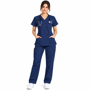 Custom Medical <b>Scrub</b> Sets for Women V Neck <b>Scrub</b> <b>Top</b> and Cargo Pants Healthcare Nurse Uniform Hospital Workwear - Product Image 4