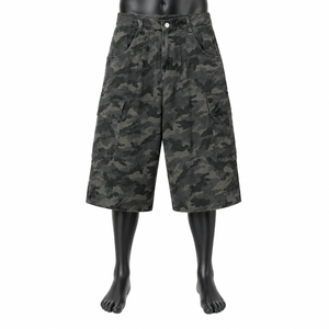 Men's Camouflage Cargo Bermuda Shorts High Waist Button Fly Canvas Casual Style - Product Image 1