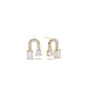 New Arrival 14K Solid Gold Lab Grown Diamond <b>Stud</b> <b>Earrings</b> <b>Emerald</b> Pear Cut DEF Color VS VVS Clarity Toi Et Moi Minimalist Party - Product Image 3