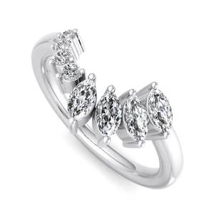 Anillo de boda curvo de lujo en oro rosa con diamantes marquise y redondos de corte brillante, anillo chevron apilable, joyería de moda para mujer - Product Image 5