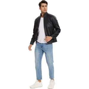 Veste en simili cuir pour homme, coupe ajustée vintage légère, noire, veste bomber de moto, veste de course automobile décontractée - Product Image 1