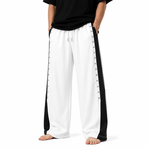 Customizable <b>Men's</b> Heavyweight 100% Organic Cotton <b>Wide</b> <b>Leg</b> Sweatpants Contrast Panel Drawstring Elastic Waist Relaxed <b>Trousers</b> - Product Image 2