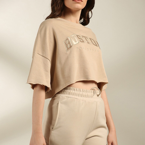 Camiseta Corta Personalizada, Estilo Holgado, Ecológica, con Estampado Digital, de Manga Corta, Cuello Redondo, 100% Algodón, para Mujer, Verano - Product Image 1