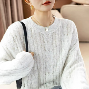 เสื้อสเวตเตอร์ไหมพรมถักสำหรับผู้หญิง ฟรีไซส์ แขนยาว คอกลม สินค้ามาใหม่ โปรโมชั่น สไตล์ลำลอง มีดีเทลด้านหน้า - Product Image 5