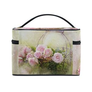 Trousse de maquillage grande capacité, organiseur de toilette de voyage avec poches en filet et sangles élastiques, pochette cosmétique florale portable - Product Image 5