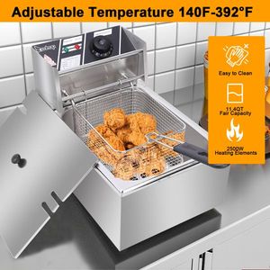 EH81 2500W MAX 110V Electric Deep Fryer 6.3QT/6L Single Cylinder Stainless Steel US Plug - Product Image 3