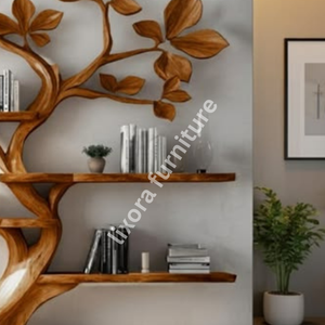 Modern Artistic Tree Shaped Wall Mounted <b>Solid</b> <b>Wood</b> Floating Bookshelf Luxury Decorative Display Rack - Product Image 2