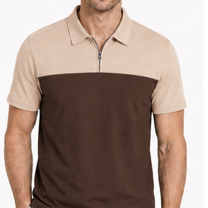 Servicio OEM, Logotipo Personalizado, Camisetas Polo para Hombre en Dos Tonos, Café y Marrón, Casual, con Cierre de 1/4, Colorblock, Estilo Golf, Secado Rápido - Product Image 2