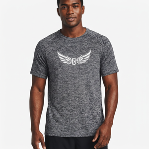 T-shirt à manches courtes gris chiné pour homme avec logo blanc imprimé sur le devant, coupe décontractée en jersey à séchage rapide - Product Image 3