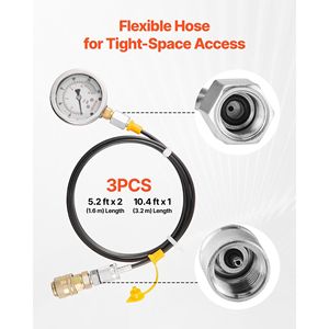 Kit de Prueba de Presión Hidráulica para Construcción, 5 Manómetros, 20 Acoplamientos, 4 Qu, 150/900/2300/6000/9000 PSI (10/60/160/400/600 - Product Image 6