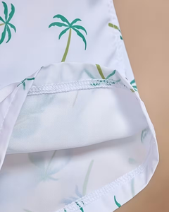 Men's Tropical Palm Print Eco-Friendly Breathable <b>Lace</b> Mid Waist Quick Dry Satin Shorts <b>Elastic</b> Waist Casual Summer Wear - Product Image 3