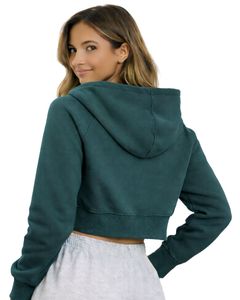 Sudadera con capucha corta personalizada para mujer, con cremallera, manga larga, informal, de felpa suave, estilo urbano, color verde oscuro, para otoño e invierno. - Product Image 2