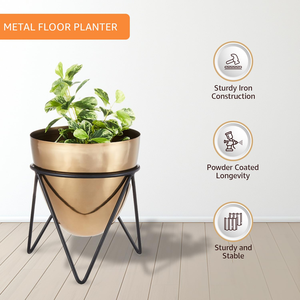 Modern Durable Metal Planters with Stand for Living Room, Office, Home and Bedroom Decor <b>Best</b> Gift (Black & Gold Pack of 2) - Product Image 5