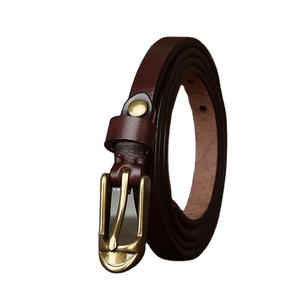 Cinturones de mujer de 1,5 cm de ancho, hebilla de cobre, piel de vaca Real, Cinturón fino de cuero genuino, pretina femenina para pantalones vaqueros, Vestidos - Product Image 1