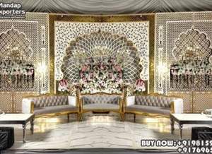 Marcos de Madera de Lujo para Decoración de Escenarios de Boda, Paneles de Arco Inspirados en la Cultura Mughal, Elegantes Fondos Blancos y Dorados, EE. UU. - Product Image 3