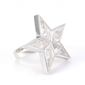 Anillo de compromiso de oro blanco con cinco piedras de circonita cúbica talla cometa y engaste de bisel, anillo de boda de oro macizo de 10K, regalo de cumpleaños - Product Image 5