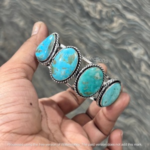 High Quality Trendy Natural Arizona Turquoise Gold 925 Sterling <b>Silver</b> <b>Cuff</b> <b>Bracelet</b> Fine Fashion Jewelry Wholesale Bohemian - Product Image 4