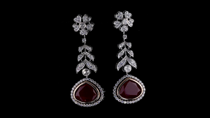 Luxury Lab Grown Pear & Round Brilliant Cut Sterling <b>Silver</b> <b>Necklace</b> Earring <b>Set</b> with Lab Ruby| Wedding Party Statement Jewelry - Product Image 6