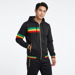 Unisex Black Hooded <b>Tracksuit</b> With Zipper Fly Full Sleeve Joggers Casual Autumn Wear Breathable <b>Polyester</b> Material - Product Image 5