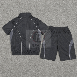 Men's Cotton Summer Co-ord Two Piece Set Elastic Waist <b>Zip</b> <b>Shirt</b> Shorts Casual Beach Wear Solid Everyday Wear - Product Image 4