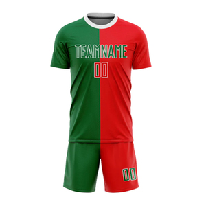 Ensemble de maillots de football personnalisés, design rouge et vert, impression par sublimation, polyester respirant, uniformes d'équipe unisexes pour adultes - Product Image 3